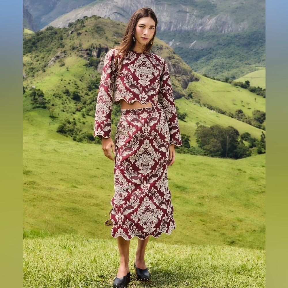 Farm Rio: Bicolor Jacquard Waves Midi Skirt DT